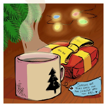 Анимация Чашка с горячим напитком и подарок рядом