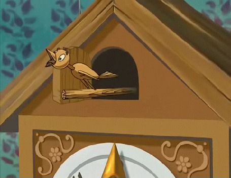Анимация Кукушка с часов будит спящего волка, мультик Ну, погоди!