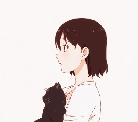 Анимация Девушка с котом из аниме Kanojo to Kanojo no Neko / Она и ее кот