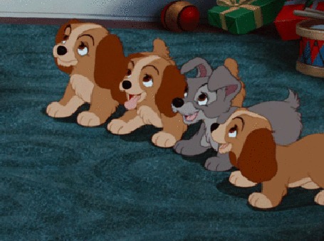 Анимация Щенки виляют хвостами