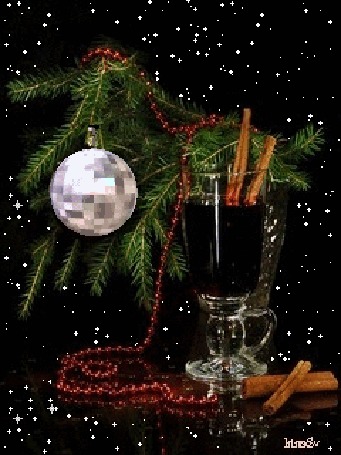 Анимация Вращающийся новогодний шар на елочных ветках