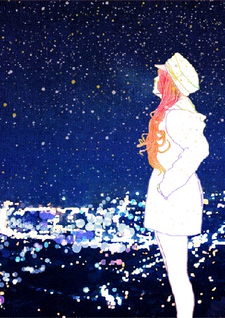 Анимация Девушка на фоне морозного снежного неба