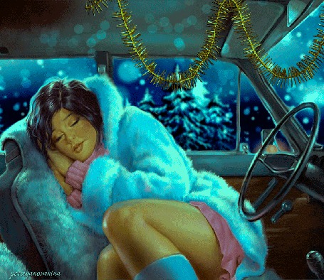 Анимация Девушка спит в авто (persiyanovanina)