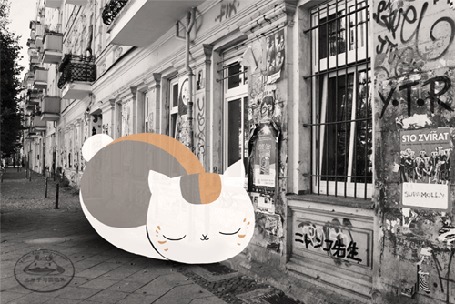 Анимация Кот-толсяк Nyanko - sensei / Нянко-сенсей спит на городской улице