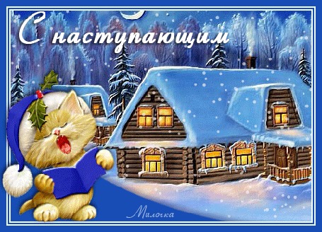 Анимация Кот читает поздравление, (С наступающим)