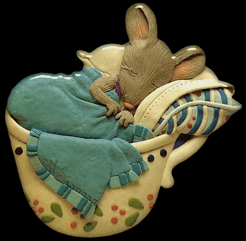 Анимация Спящая в кружке мышка, гифка Спящая в кружке мышка