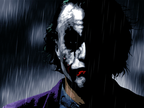 Анимация Персонаж комиксов Джокер / Joker / под дождем, гифка Персонаж комиксов Джокер / Joker / под дождем