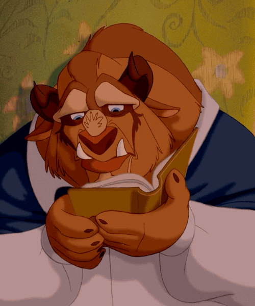 Гиф анимация Чудовище читает книгу кадр из мультфильма Красавица и чудовище...