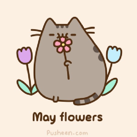 Анимация Кот Пушин нюхает цветок (May flowers / Майские цветы)