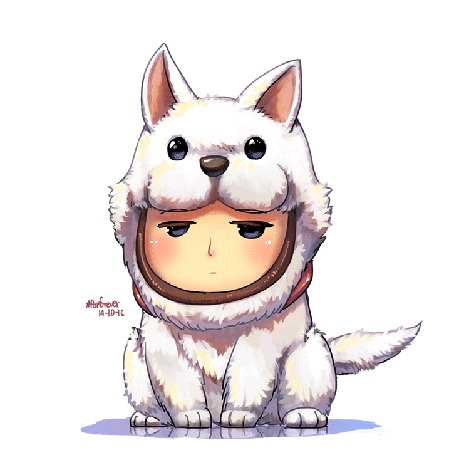 Анимация Парень чибик одет в живой костюм собаки, by Porforever