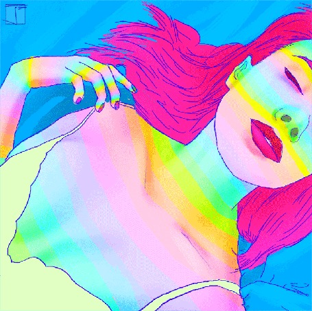Анимация Девушка переливается всеми цветами радуги, by PHAZED
