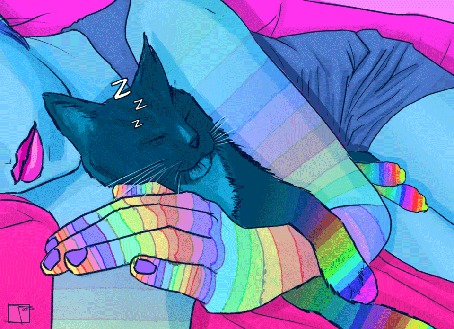 Анимация Кошка уютно устроилась в руках девушки и заснув, ласково урчит