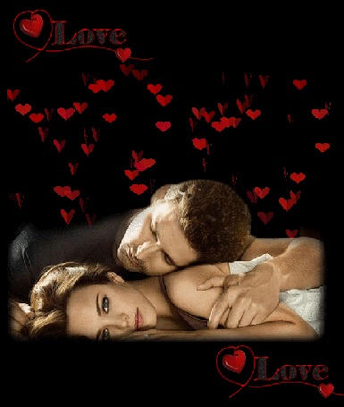 Анимация На влюбленную пару падают сердечки (Love / любовь)