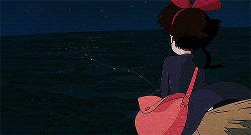Анимация Kiki / Кики из аниме Kikis Delivery Service / Ведьмина служба доставки летит на метле, гифка Kiki / Кики из аниме Kikis Delivery Service / Ведьмина служба доставки летит на метле