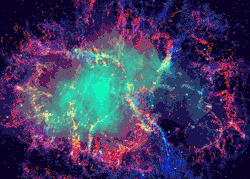 Анимация Недовольный кот выглядывает на фоне разноцветной галактики, гифка Недовольный кот выглядывает на фоне разноцветной галактики
