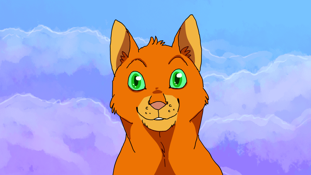 Анимация Рыжий кот с зелеными глазами на фоне облачного неба, гифка Рыжий кот с зелеными глазами на фоне облачного неба