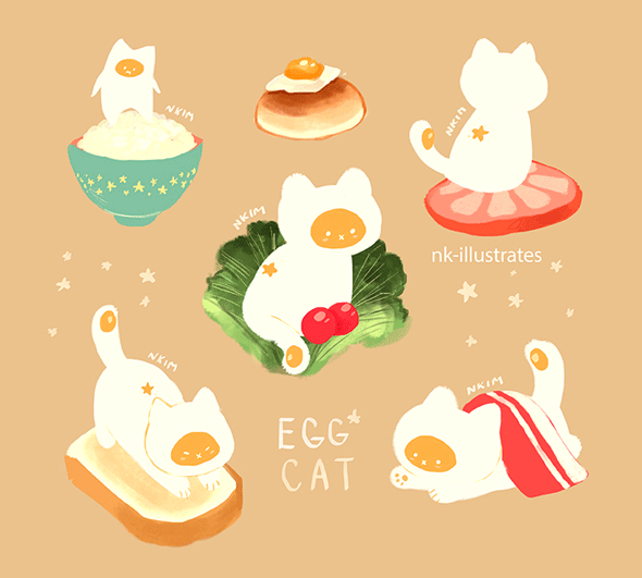 Анимация Яичный кот / EGG CAT, by nadia kim / nk-illustrates, гифка Яичный кот / EGG CAT, by nadia kim / nk-illustrates