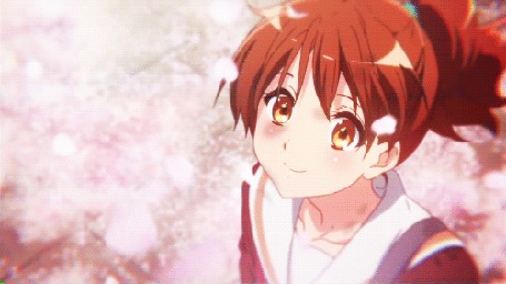 Анимация Кумико Омаэ / Kumiko Oumae из аниме Звучи! Эуфониум / Hibike! Euphonium любуется падающими лепестками сакуры