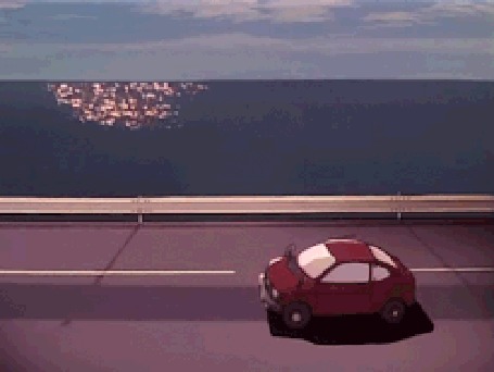 Анимация Авто мчится по дороге вдоль моря