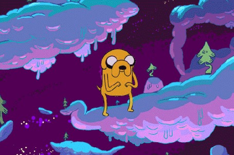 Анимация Пес Джейк из мультсериала Adventure Time / Время Приключений на фоне взрывающейся вселенной