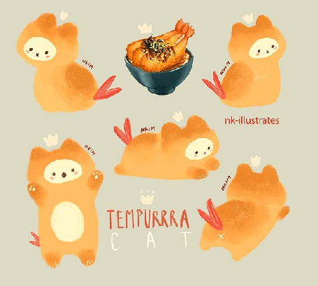 Анимация Тэмпура кот / TEMPURRRA CAT, by nadia kim / nk-illustrates