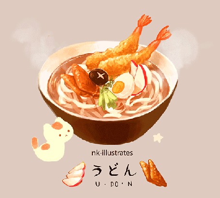 Анимация Яичный кот / EGG CAT смотрит на вкусную чашку с удоном / UDON, by nadia kim / nk-illustrates