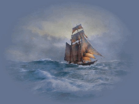 Анимация Парусник плывет по бурному морю