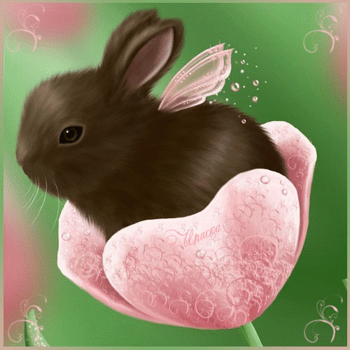 Анимация Кролик сидит в тюльпане, гифка Кролик сидит в тюльпане