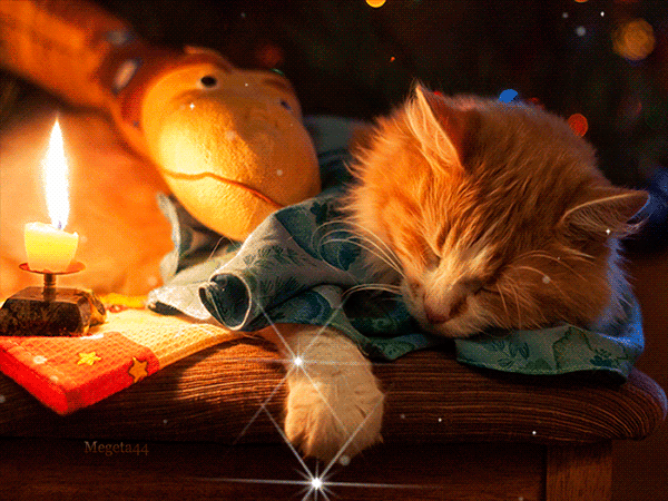 Анимация Спящий рыжий кот рядом с горящей свечой, гифка Спящий рыжий кот рядом с горящей свечой