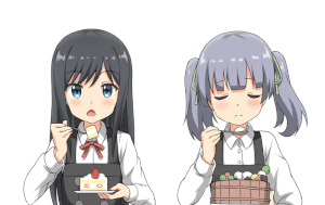 Анимация Девушки из аниме Флотская коллекция / Kantai Collection едят пирожное, гифка Девушки из аниме Флотская коллекция / Kantai Collection едят пирожное