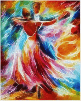 Анимация Мужчина и женщина, слившиеся в танце с музыкой, ритмом, разноцветными красками, чувствами, эмоциями, гифка Мужчина и женщина, слившиеся в танце с музыкой, ритмом, разноцветными красками, чувствами, эмоциями