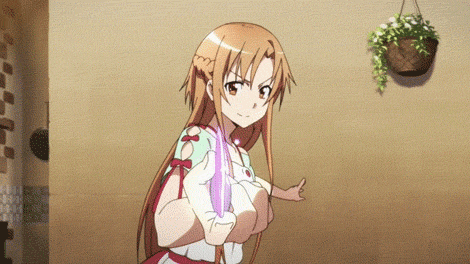 Анимация Асуна Юки / Asuna Yuuki из аниме Мастера Меча Онлайн / Sword Art Online, подбрасывает нож, гифка Асуна Юки / Asuna Yuuki из аниме Мастера Меча Онлайн / Sword Art Online, подбрасывает нож