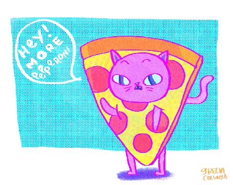 Анимация Кот залез в пиццу (Hey! More pepperoni / Эй! больше пепперони)