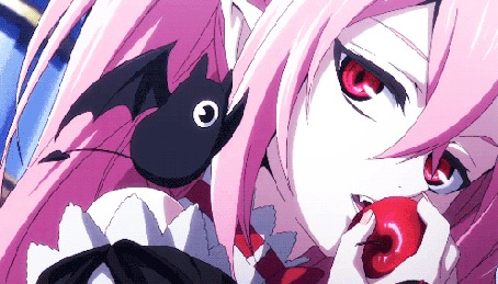 Анимация Крул Цепеш / Krul Tepes из аниме Последний Серафим / Owari no Seraph откусывает яблоко