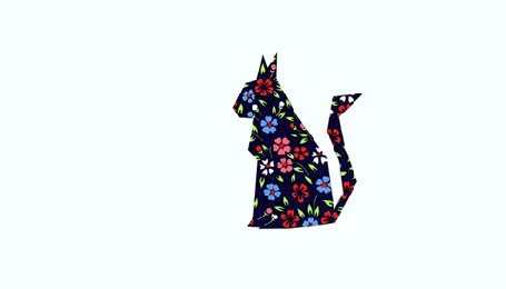 Анимация Рисованный кот в цветочек