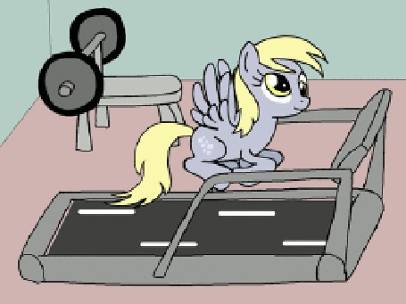 Анимация Дерпи / Derpy из мультсериала Мои маленькие пони: Дружба – это Чудо / My Little Pony: Friendship is Magic / MLP:FiM летит над беговой дорожкой