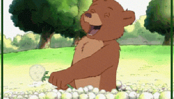 Анимация Медведь дует на одуванчик, гифка Медведь дует на одуванчик