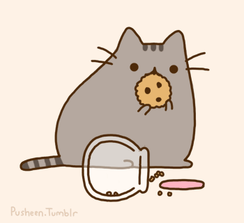 Анимация Пушин кот / Pusheen cat ест печенюшку из банки, гифка Пушин кот / Pusheen cat ест печенюшку из банки