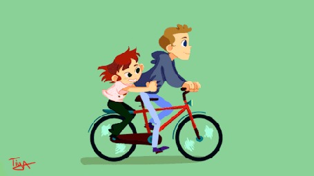 Анимация Парень с девушкой едут на велосипеде, by Tiya