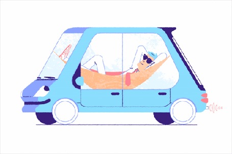 Анимация Парень лежа едет в авто