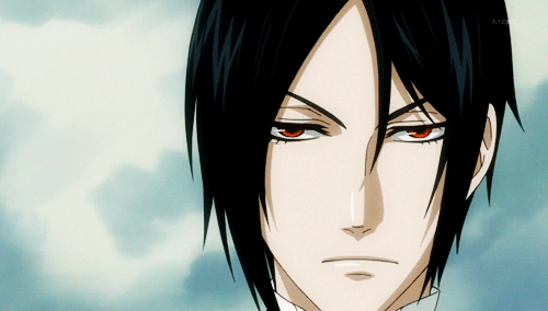 Анимация Хмурый Себастьян Михаэлис / Sebastian Michaelis из аниме Темный дворецкий / Kuroshitsuji улыбается, на фоне облачного неба, гифка Хмурый Себастьян Михаэлис / Sebastian Michaelis из аниме Темный дворецкий / Kuroshitsuji улыбается, на фоне облачного неба