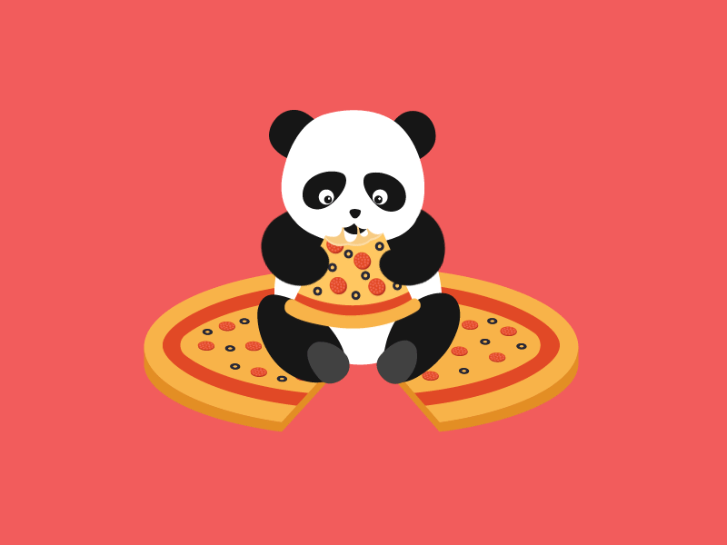 Анимация Дитеныш панды с аппетитом ест пиццу, гифка Дитеныш панды с аппетитом ест пиццу