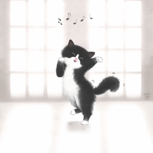 Анимация Веселый котик танцует под музыку, by Kate Park, гифка