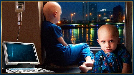 Анимация У окна сидят дети с онкологией и смотрят на вечерний город