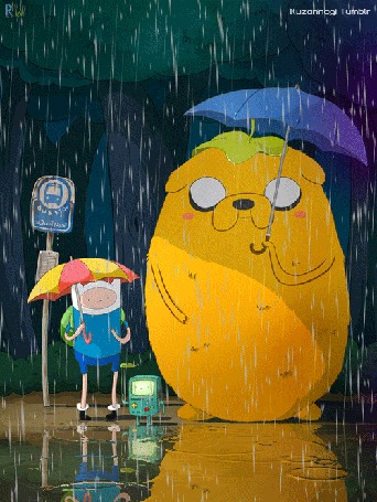 Анимация Финн и Джейк из мультсериала Adventure Time / Время Приключений в стиле Тоторо, by Kuzonnogi Tumblr