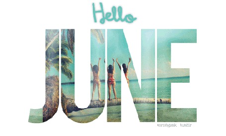 Анимация Надпись, на буквах которых изображены летние моменты, (Hello June / привет июнь)
