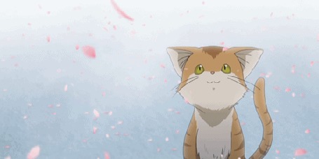 Анимация Котенок под падающими лепестками. Аниме: Clannad