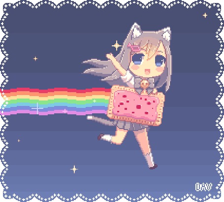 Анимация Девочка кошечка бежит и за ней появляется радуга, by DAV-19