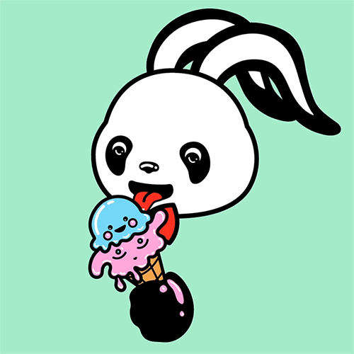 Анимация Панда Кролик с аппетитом ест мороженое, гифка Панда Кролик с аппетитом ест мороженое