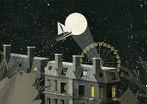 Анимация В небо поднимается парусник, by Nancy Liang, гифка В небо поднимается парусник, by Nancy Liang